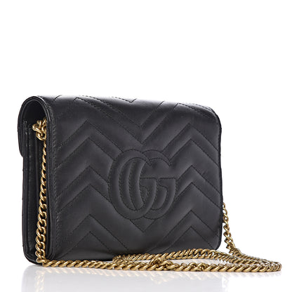 Gucci Calfskin Matelasse GG Marmont Chain Wallet Black 3 of 13