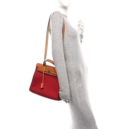Hermes Vache Hunter Toile Herbag Zip 31 PM Rouge Grenat Natural 2 of 12