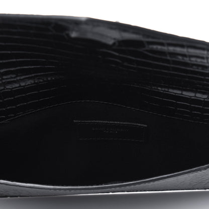 Saint Laurent Calfskin Crocodile Embossed Uptown Monogram Clutch Black 5 of 5