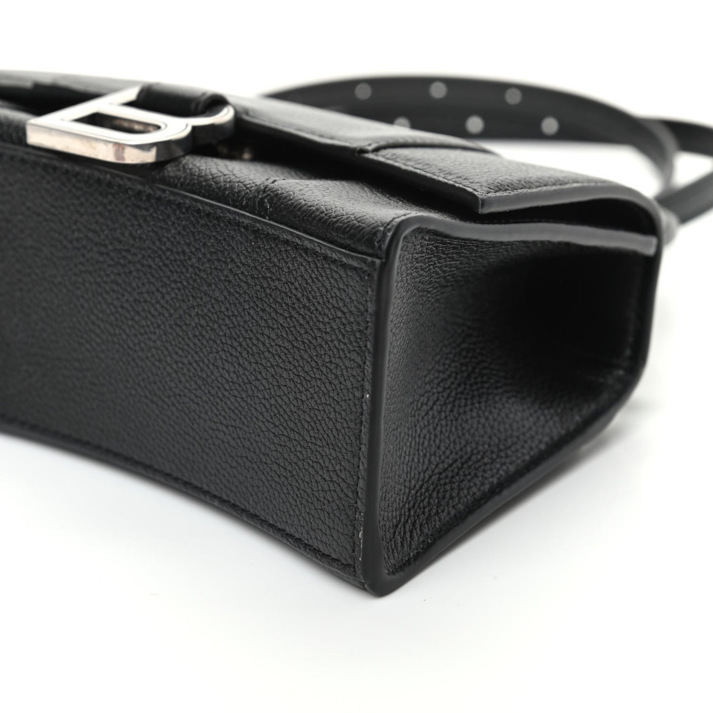 Grained Calfskin Hourglass Top Handle Bag XS Black