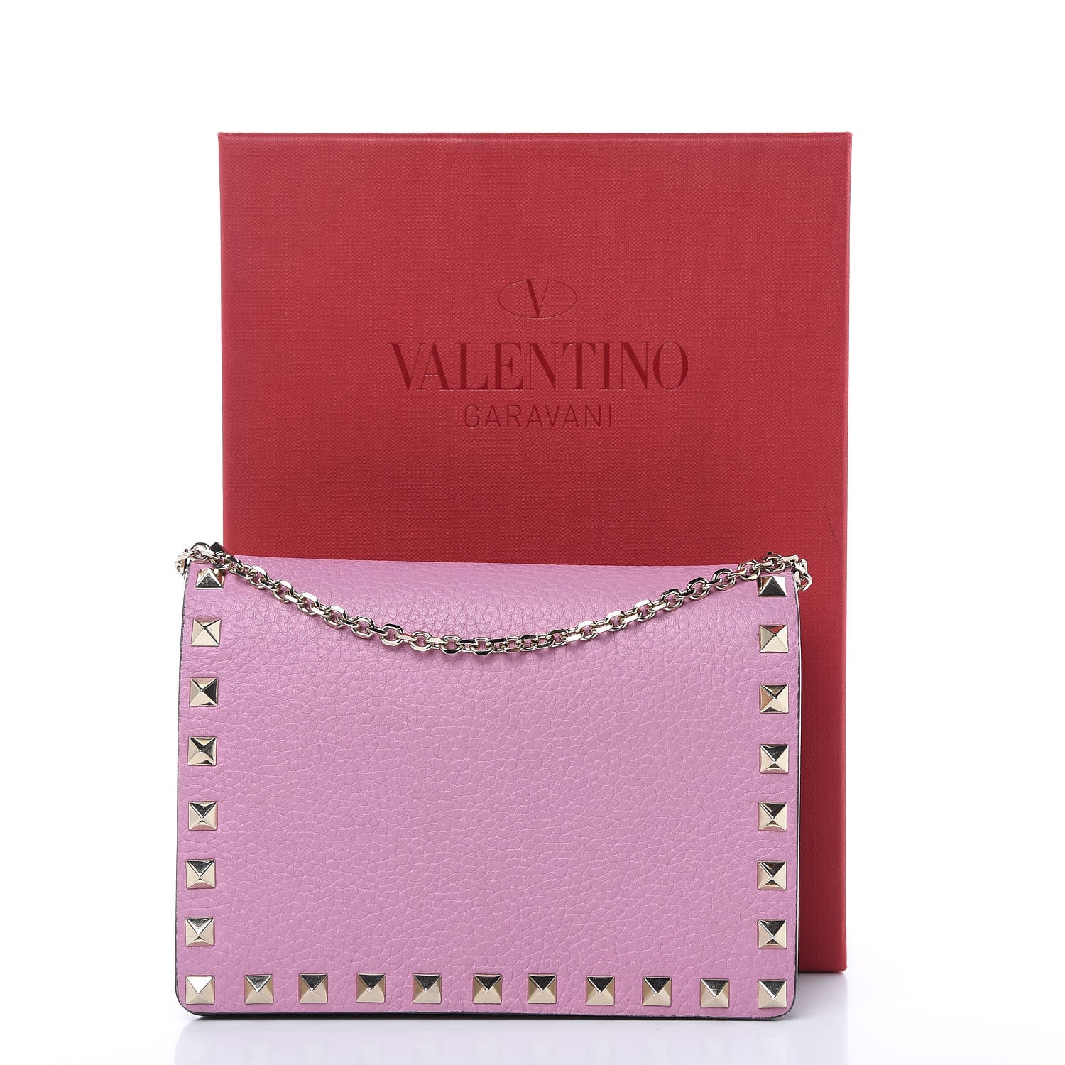 Valentino Garavani Grained Calfskin Rockstud Wallet on Chain Pink 11 of 11