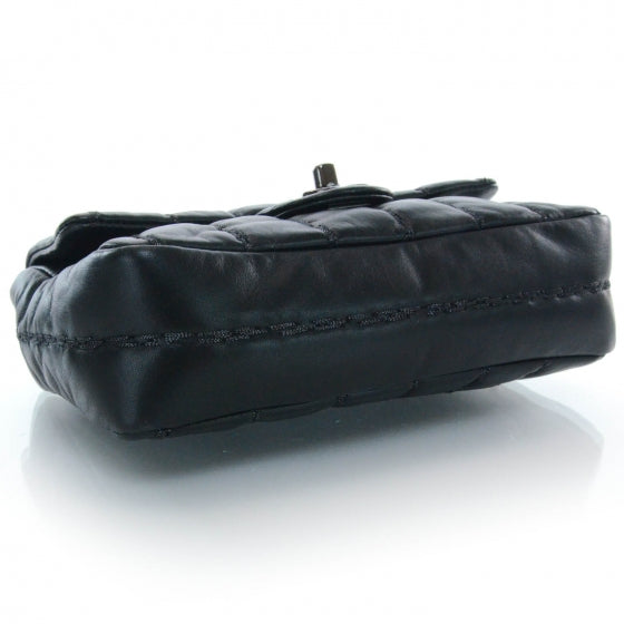 Lambskin Vertical Stitched Mini Flap Black