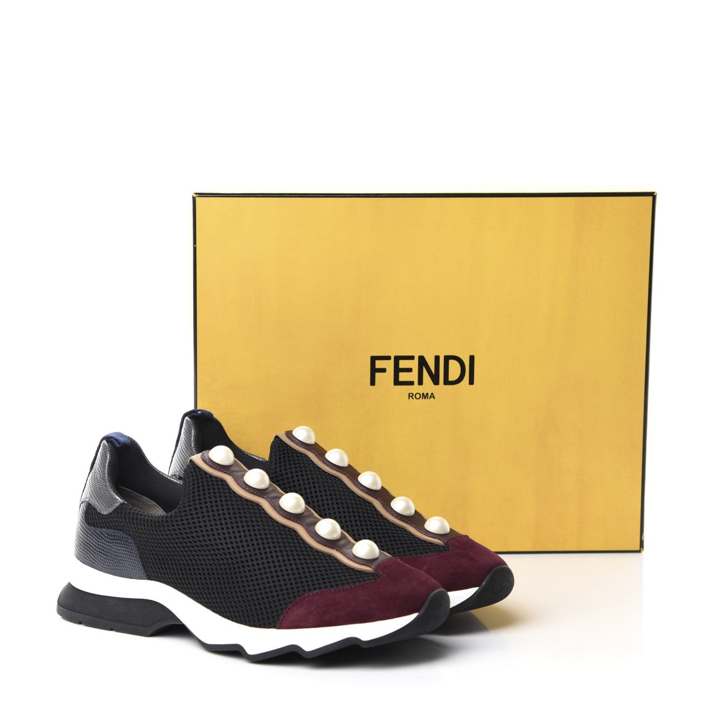 Neoprene Lizard Embellished Pearl Technical Sneakers 36.5 Black Amarone Asfalto
