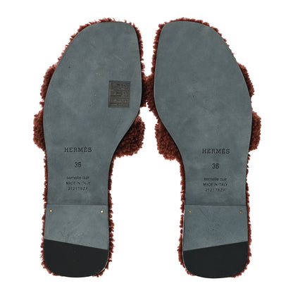 Hermes Woolskin Oran Sandals 36 Cognac 7 of 10