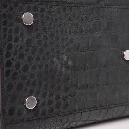 Saint Laurent Calfskin Crocodile Embossed Small Sac de Jour Dusty Black 11 of 14
