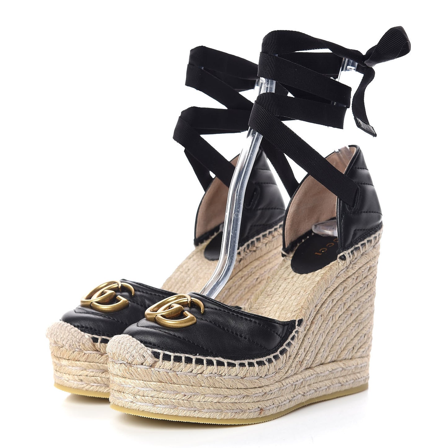 Nappa Matelasse GG Marmont Ankle Wrap Platform 35/120mm Espadrille Wedges 34 Black