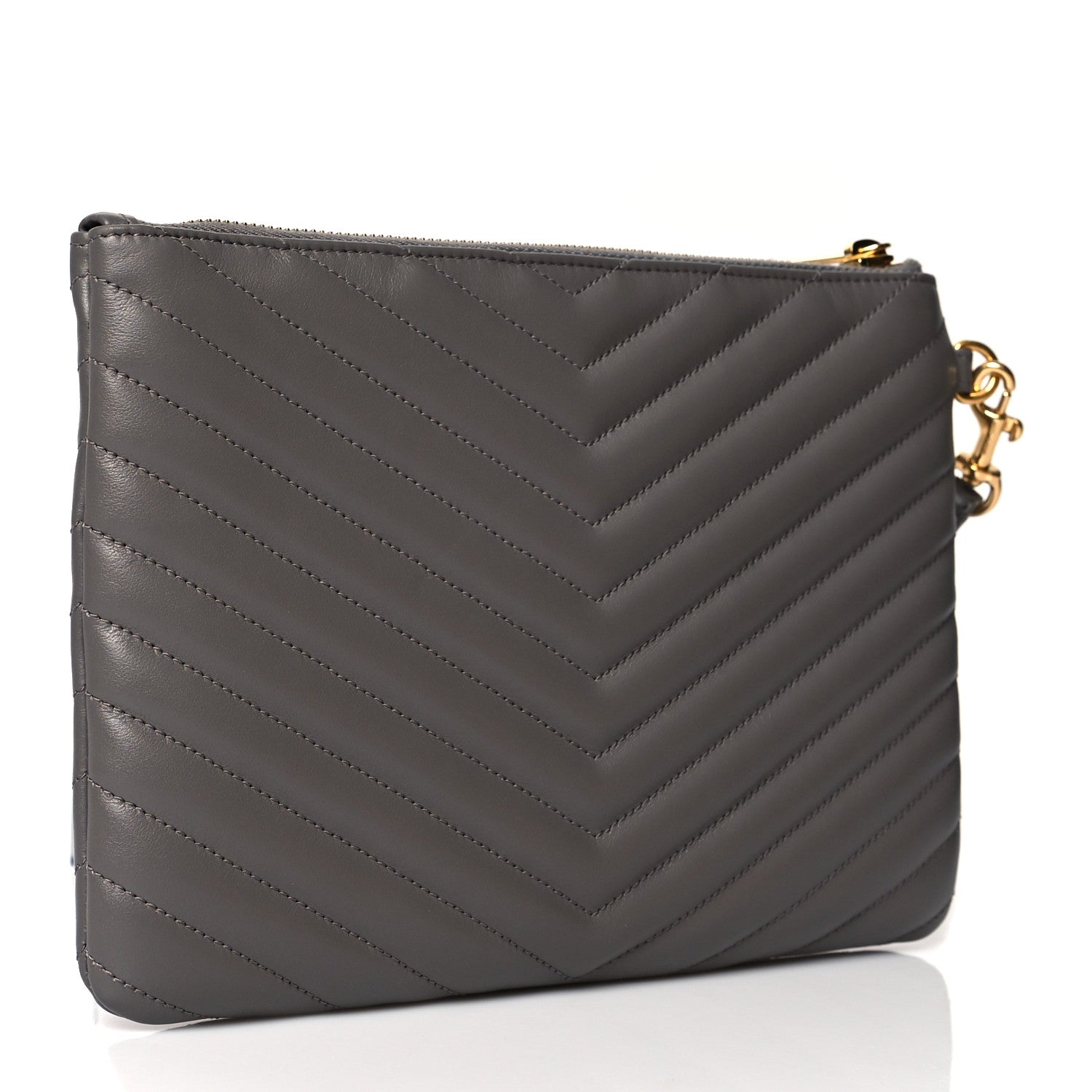 Saint Laurent Calfskin Matelasse Chevron Monogram A5 Wristlet Earth 4 of 10