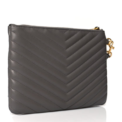 Saint Laurent Calfskin Matelasse Chevron Monogram A5 Wristlet Earth 4 of 10