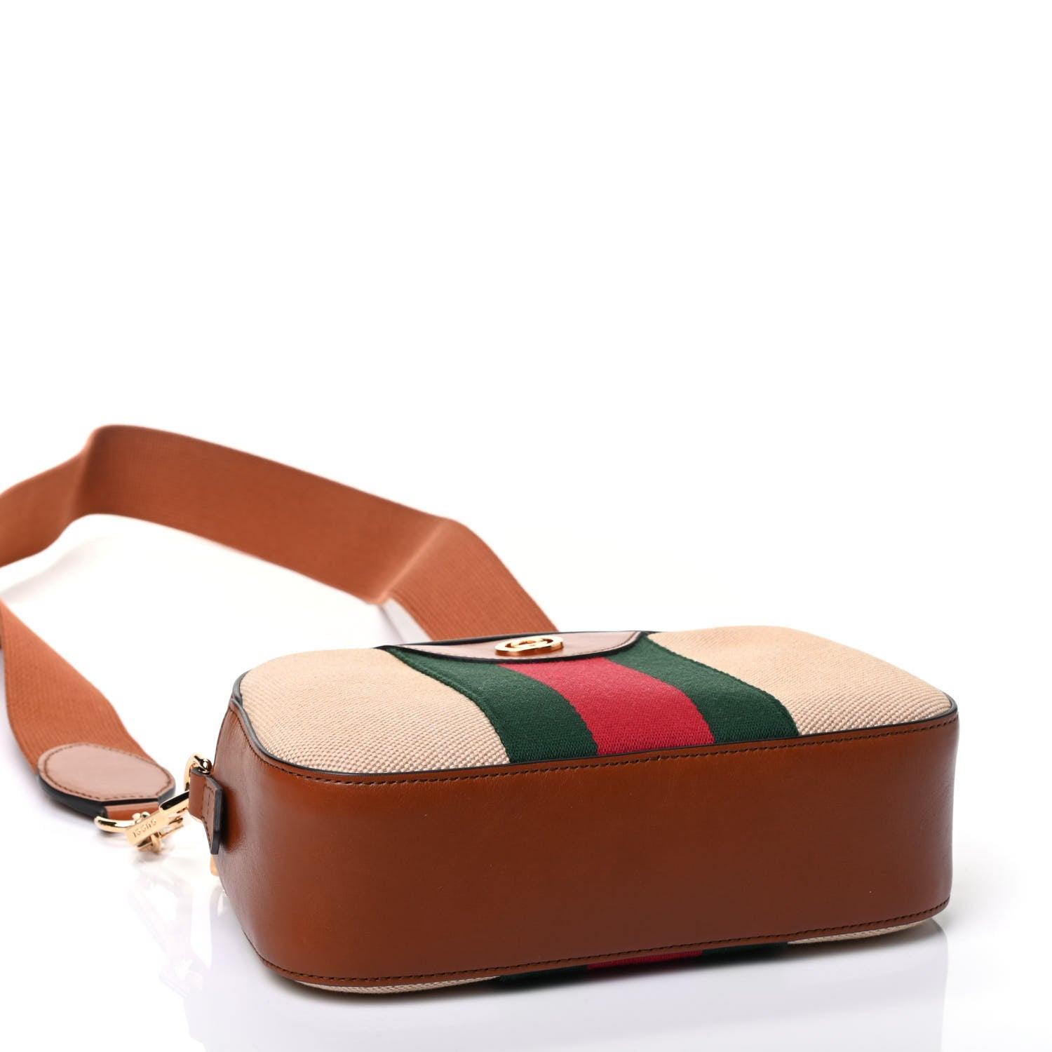 Gucci Vintage Canvas Web Shoulder Bag Sand Cuir 3 of 4