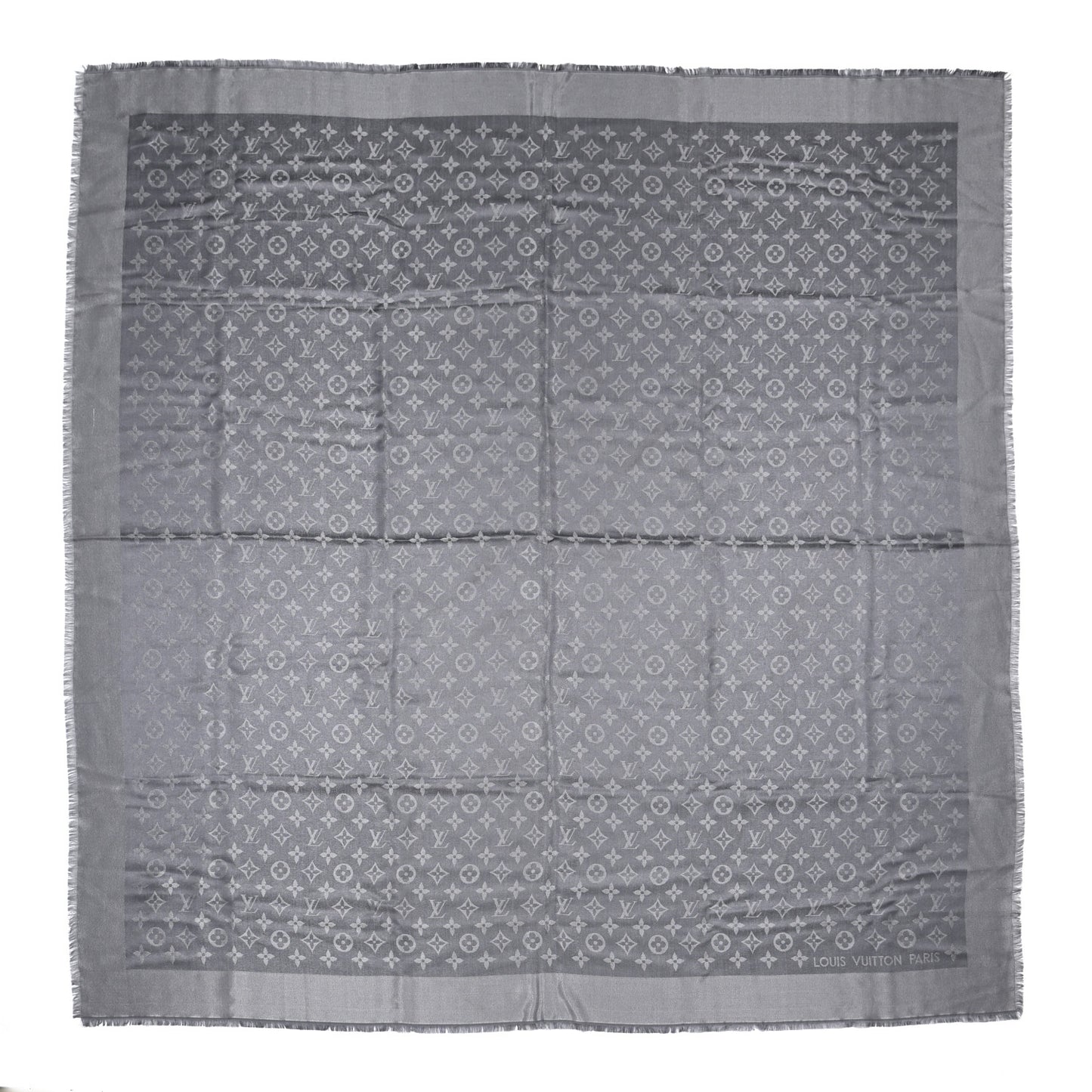 Silk Lurex Wool Monogram Shine Shawl Charcoal Grey