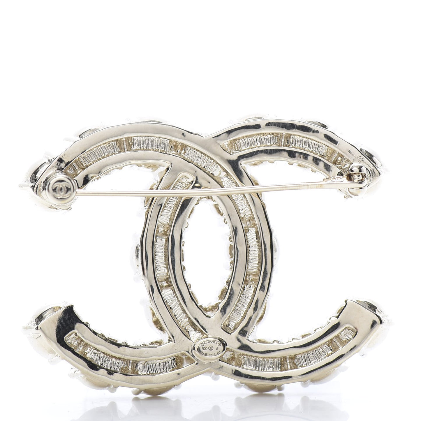 Crystal Pearl CC Dazzling Domino Brooch Gold Black