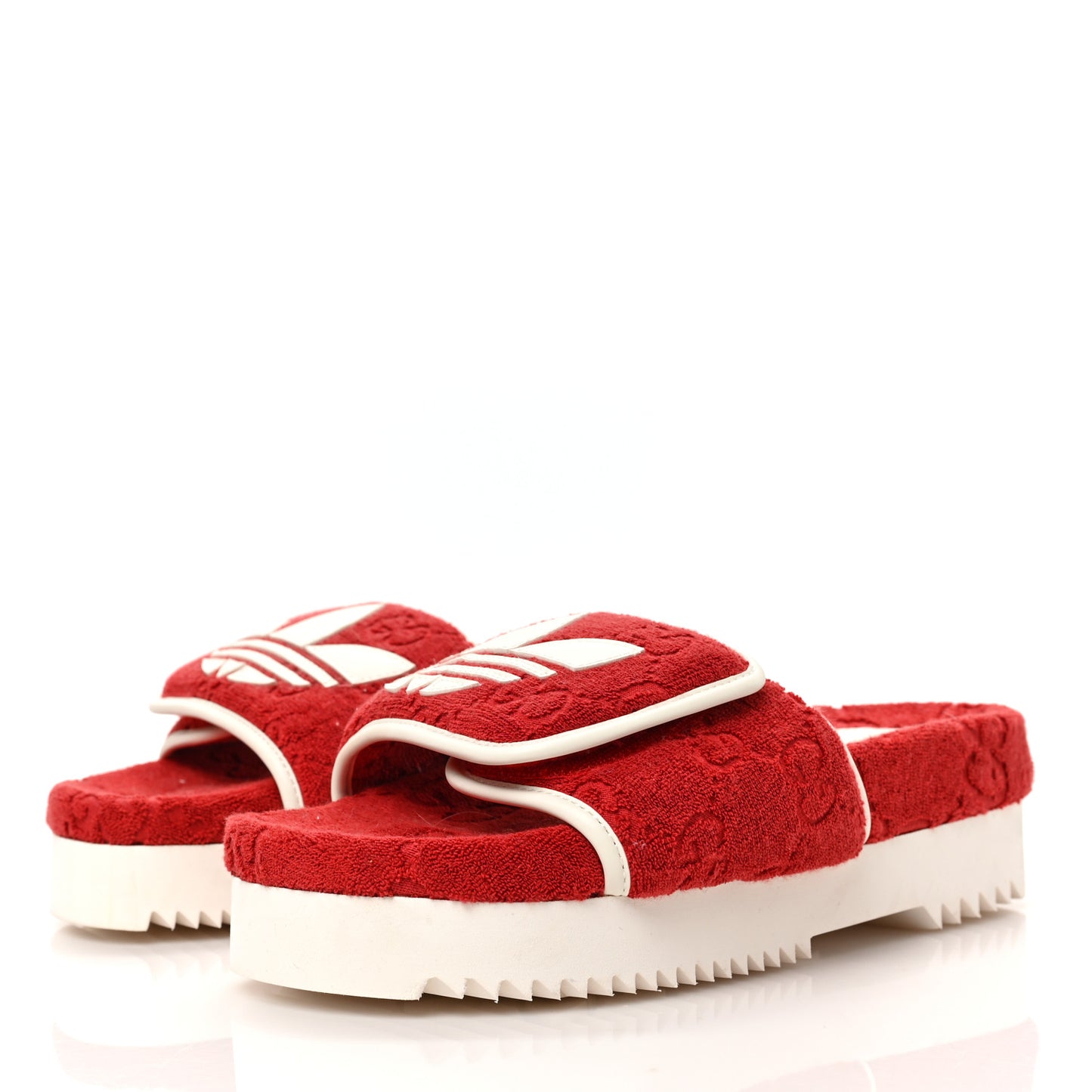 X ADIDAS Terry Cloth Trefoil GG Monogram Womens Platform Sandals 38 Maple Red Off White