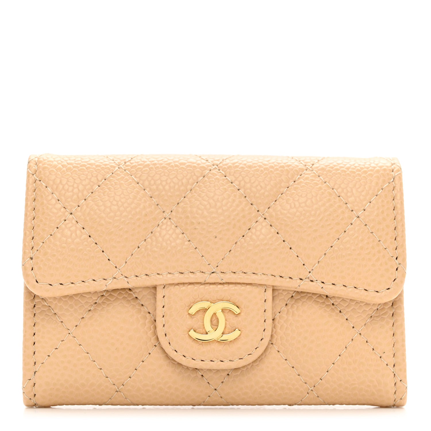 Chanel Caviar Quilted Flap Card Holder Wallet Beige 1 of 8