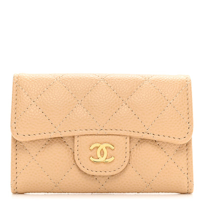 Chanel Caviar Quilted Flap Card Holder Wallet Beige 1 of 8