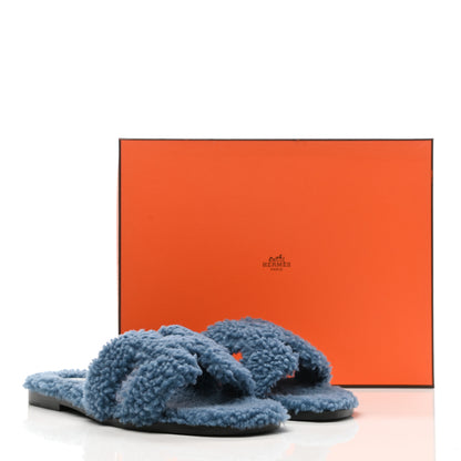Hermes Woolskin Oran Sandals 39 Bleu 8 of 8