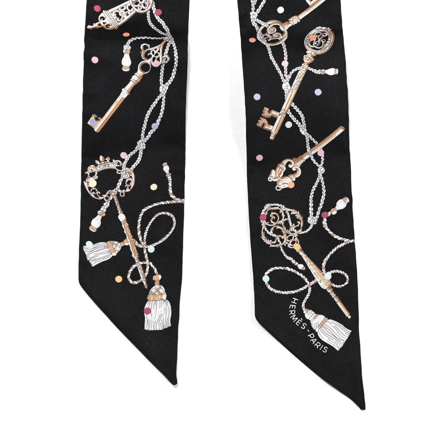 Hermes Silk Les Cles A Pois Twilly Black Beige Rose Multicolor 2 of 4