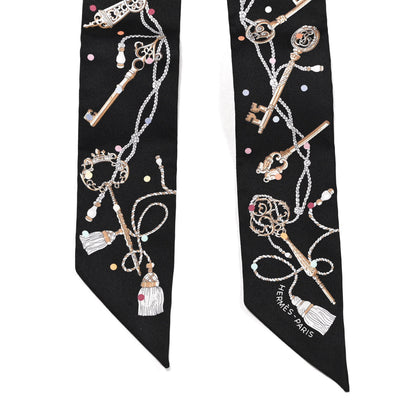 Hermes Silk Les Cles A Pois Twilly Black Beige Rose Multicolor 2 of 4