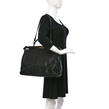 Fendi Goatskin Large Peekaboo Iconic Satchel Black Lampone 2 of 10
