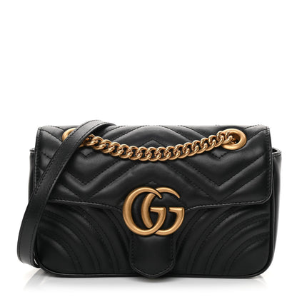 Gucci Calfskin Matelasse Mini GG Marmont Shoulder Bag Black 1 of 21
