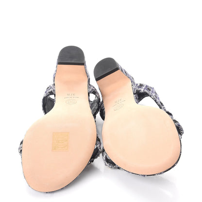 Chanel Tweed CC Chain Sandals 37.5 Navy Black 5 of 8