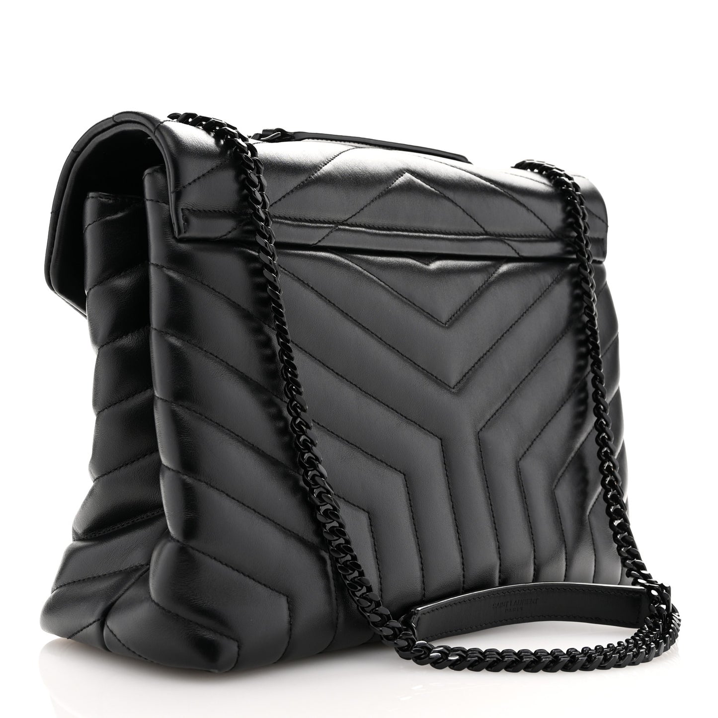 Calfskin Y Quilted Monogram Monochrome Medium Loulou Chain Satchel Black