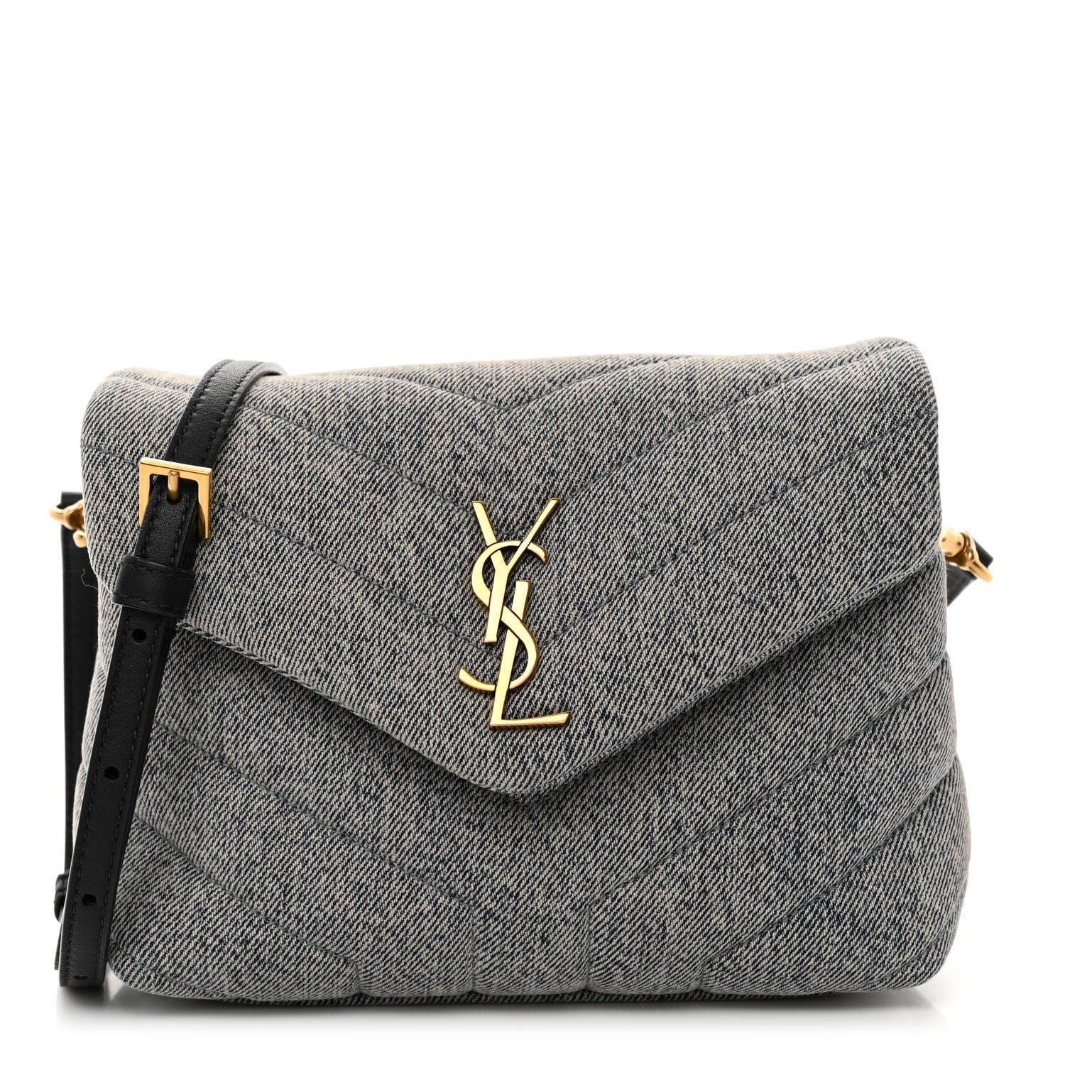 Saint Laurent Denim Y Quilted Monogram Toy Loulou Crossbody Bag Grey 1 of 9