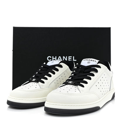 Chanel Grained Calfskin Fabric Womens Logo Sneakers 39 White Black 10 of 10