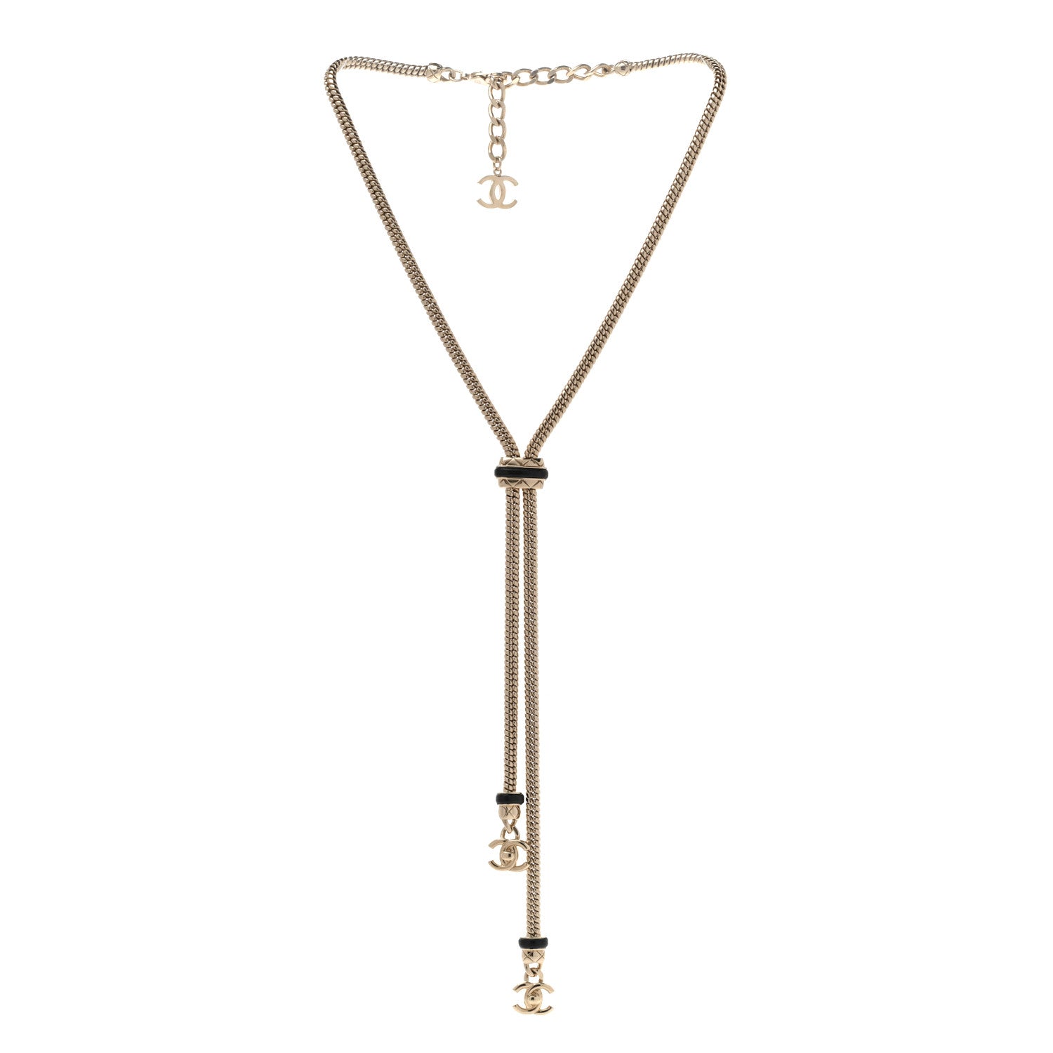 Chanel Metal Lambskin CC Turnlock Lariat Necklace Black Gold 3 of 8