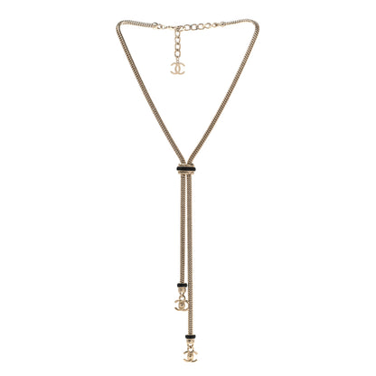 Chanel Metal Lambskin CC Turnlock Lariat Necklace Black Gold 3 of 8