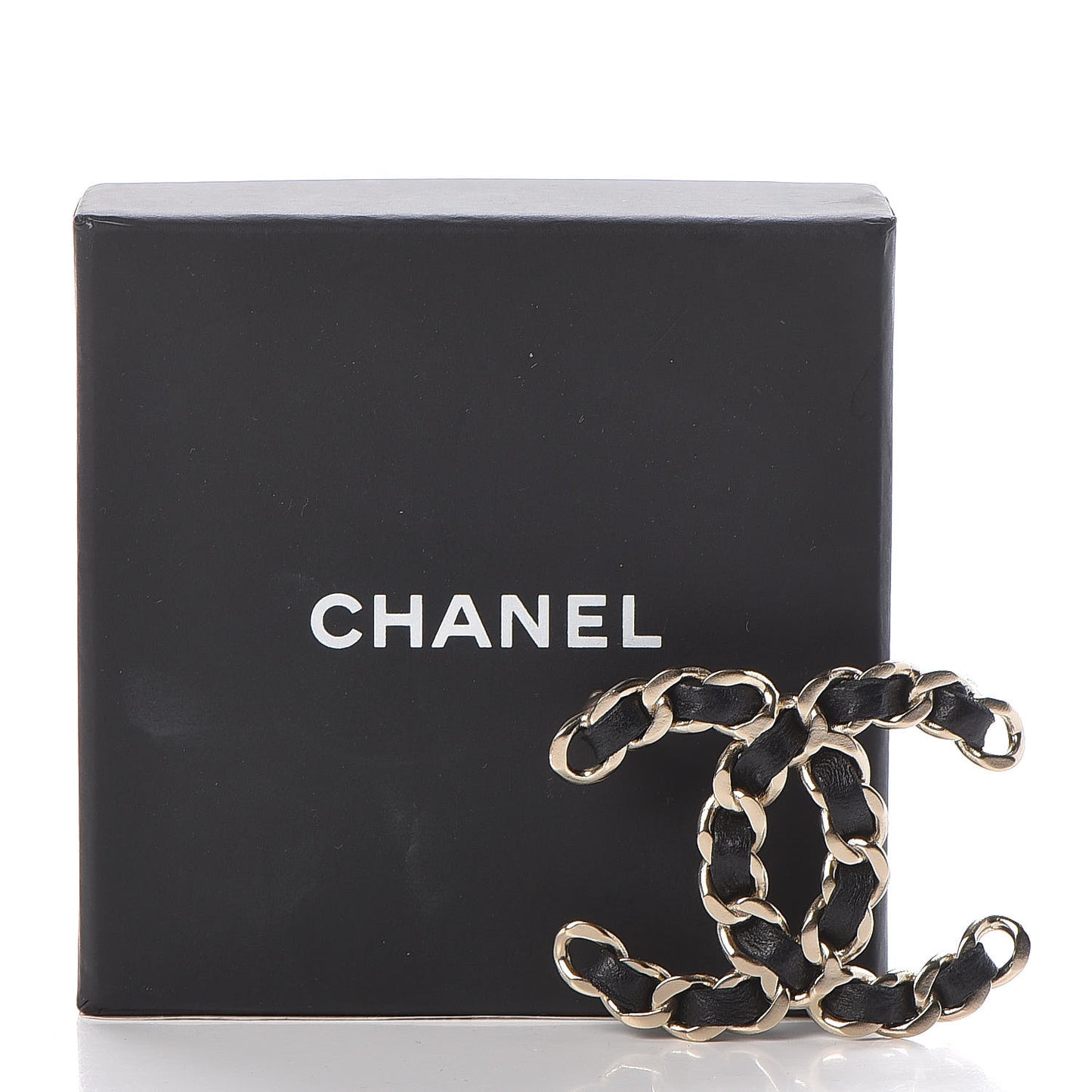 Lambskin Chain CC Brooch Black Gold