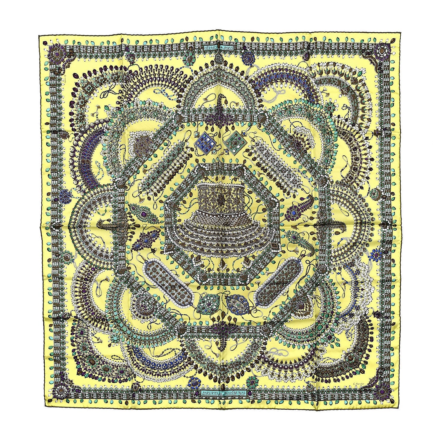 Silk Parures Des Maharajas Scarf 90 Jaune Fluo Vert Violet