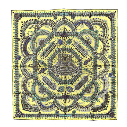 Hermes Silk Parures Des Maharajas Scarf 90 Jaune Fluo Vert Violet 1 of 4