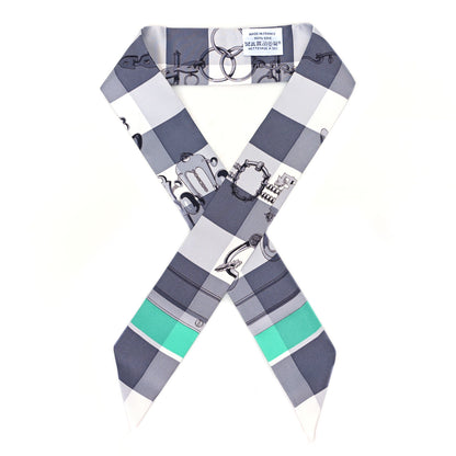 Hermes Silk Mors Et Gourmettes Vichy Twilly Anthracite Menthol Anthracite Menthol White 1 of 3