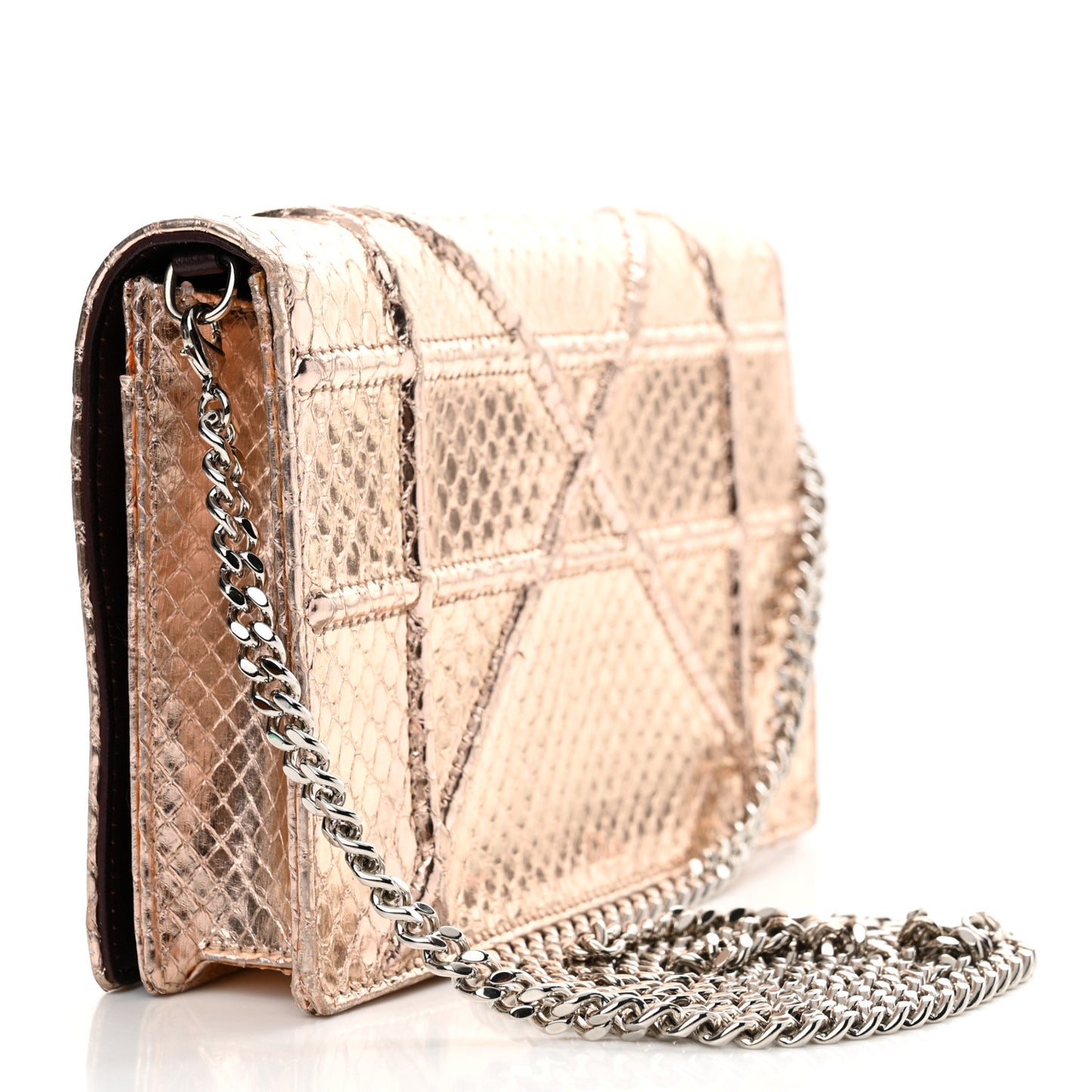 Snakeskin Diorama Wallet on Chain Pouch Rose Gold