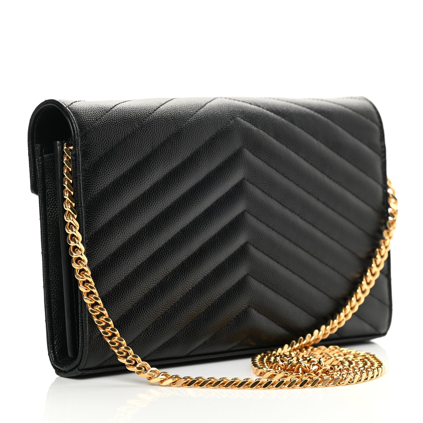 Grain De Poudre Matelasse Chevron Monogram Chain Wallet Black