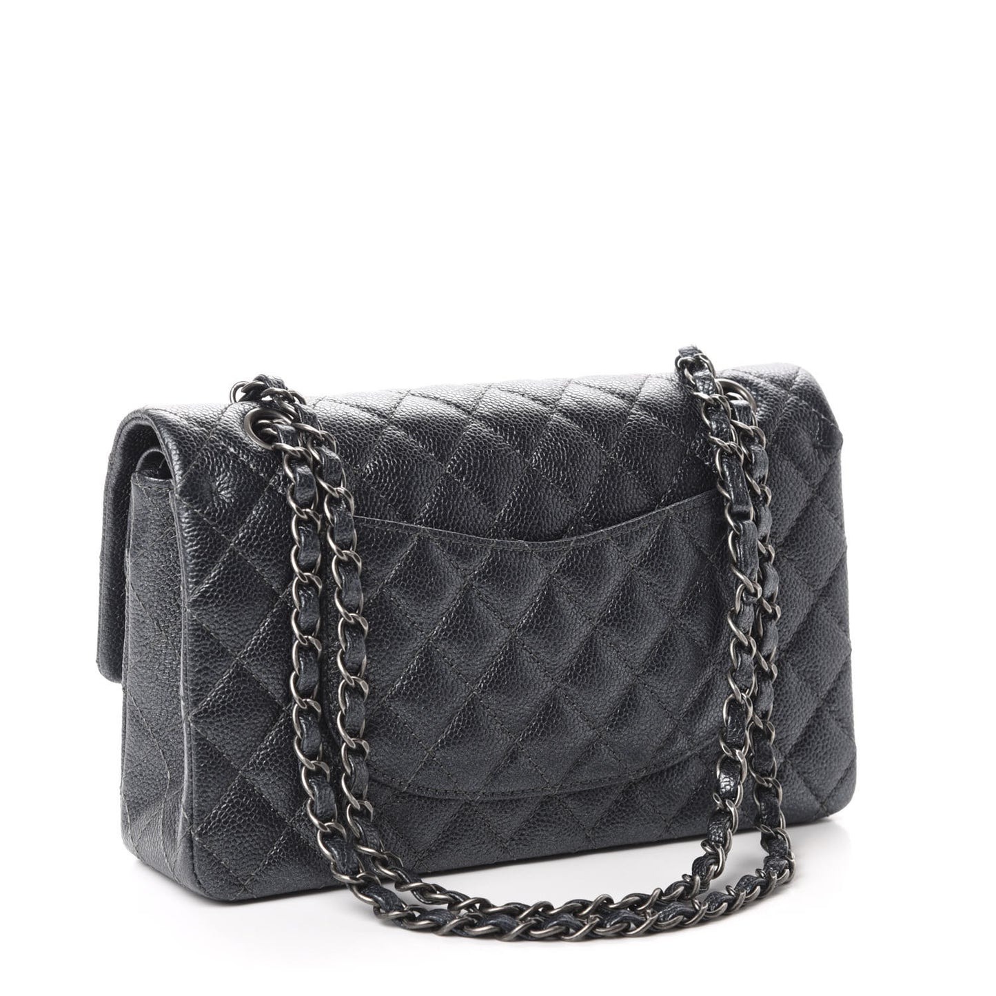Iridescent Caviar Quilted Medium Double Flap Black