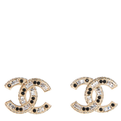 Chanel Crystal Baguette CC Earrings Light Gold Black 1 of 8