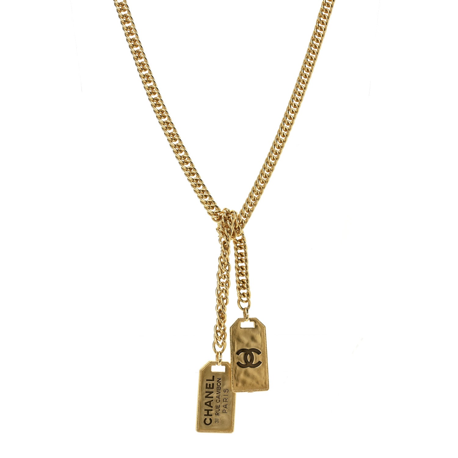 Chanel Metal ID Dog Tag Charm Necklace Gold 1 of 6