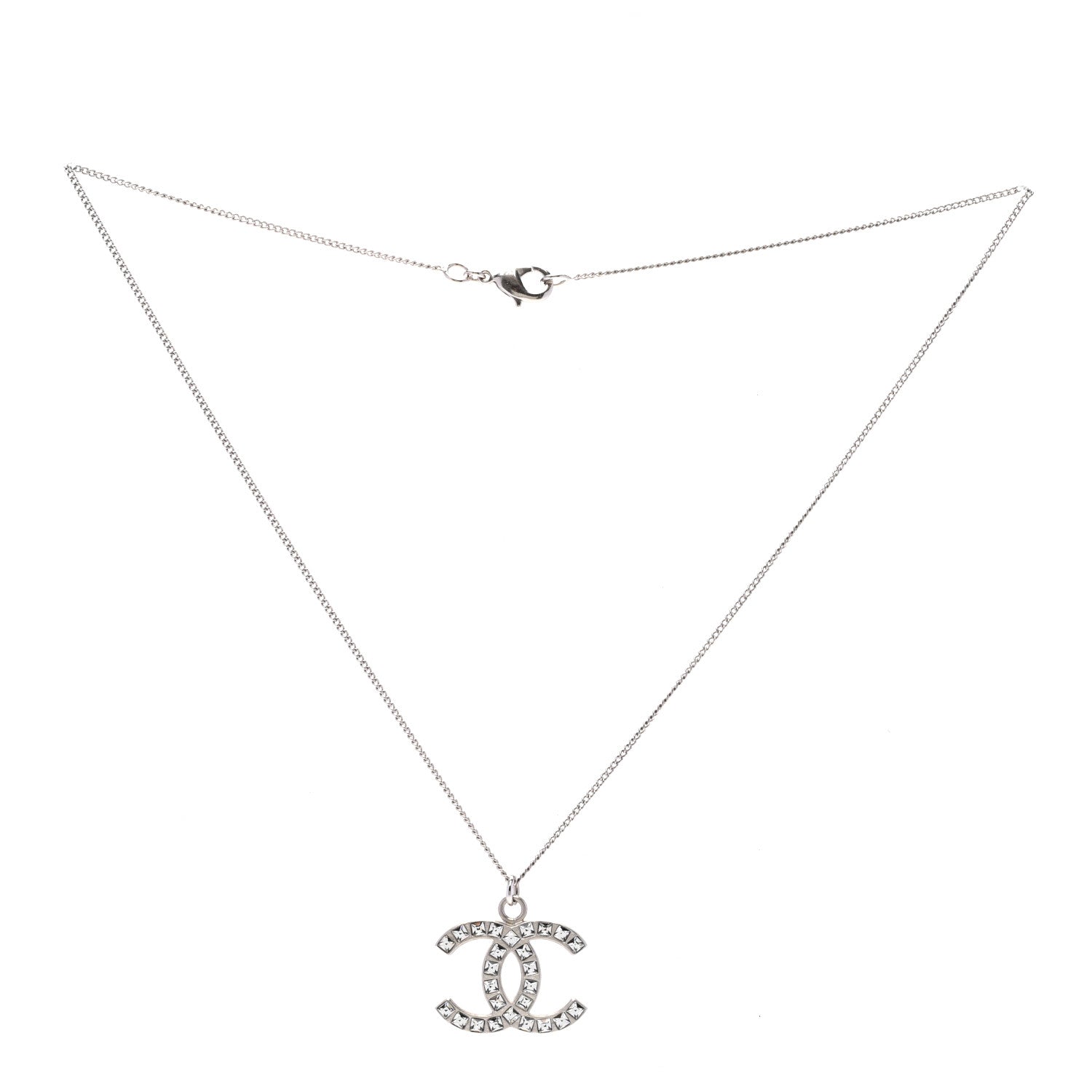 Chanel Crystal CC Pendant Necklace Silver 3 of 6