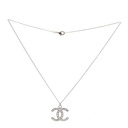 Chanel Crystal CC Pendant Necklace Silver 3 of 6