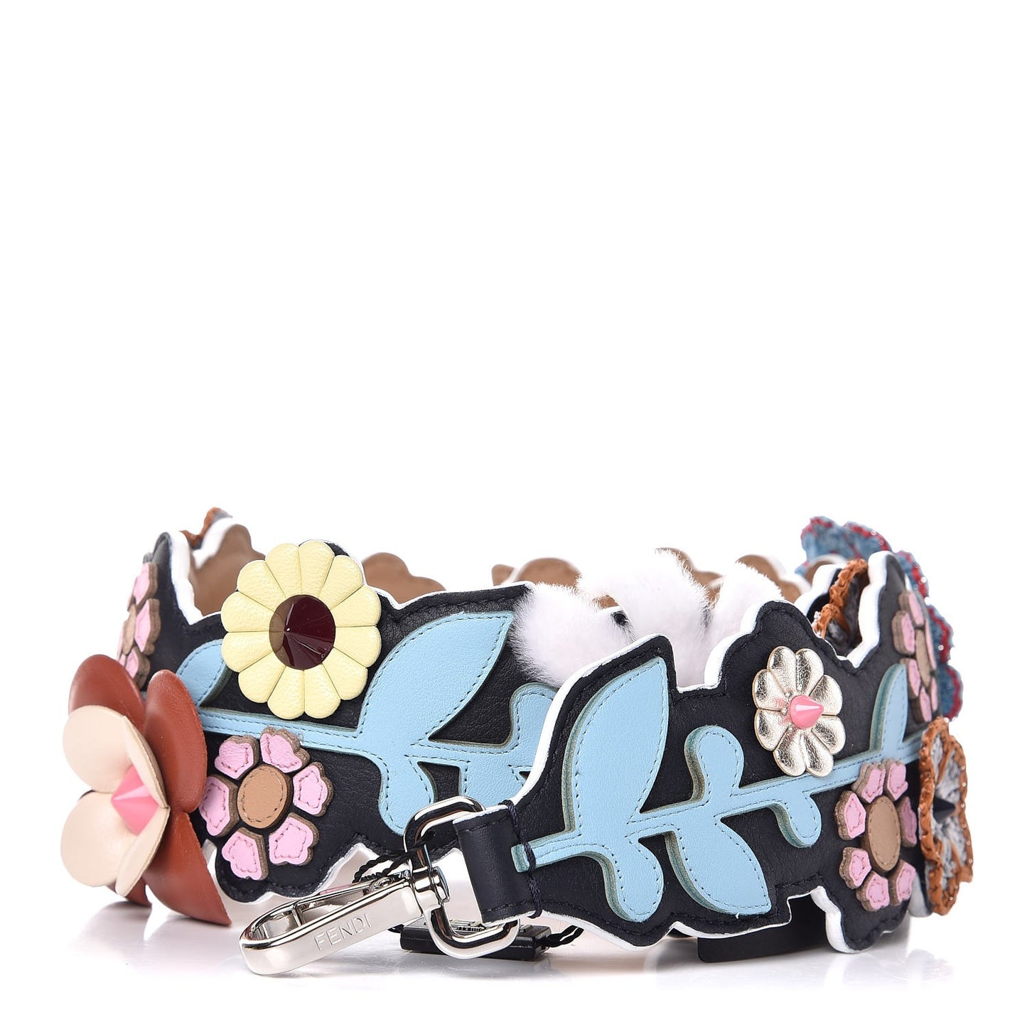 Vitello Dolce Raffia Nappa Catalan Mirror Mink Flowerland Studded Strap You Blue Notte Cuoio Multicolor