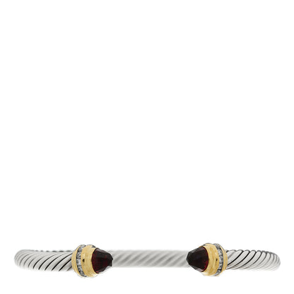 David Yurman Sterling Silver 18K Yellow Gold Diamond Garnet 5mm Cable Classics Bracelet 1 of 3