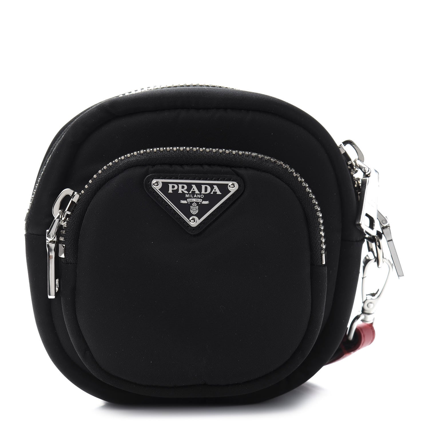 Prada Tessuto Nylon Pocket Small Wristlet Pouch Black Fuoco 1 of 9