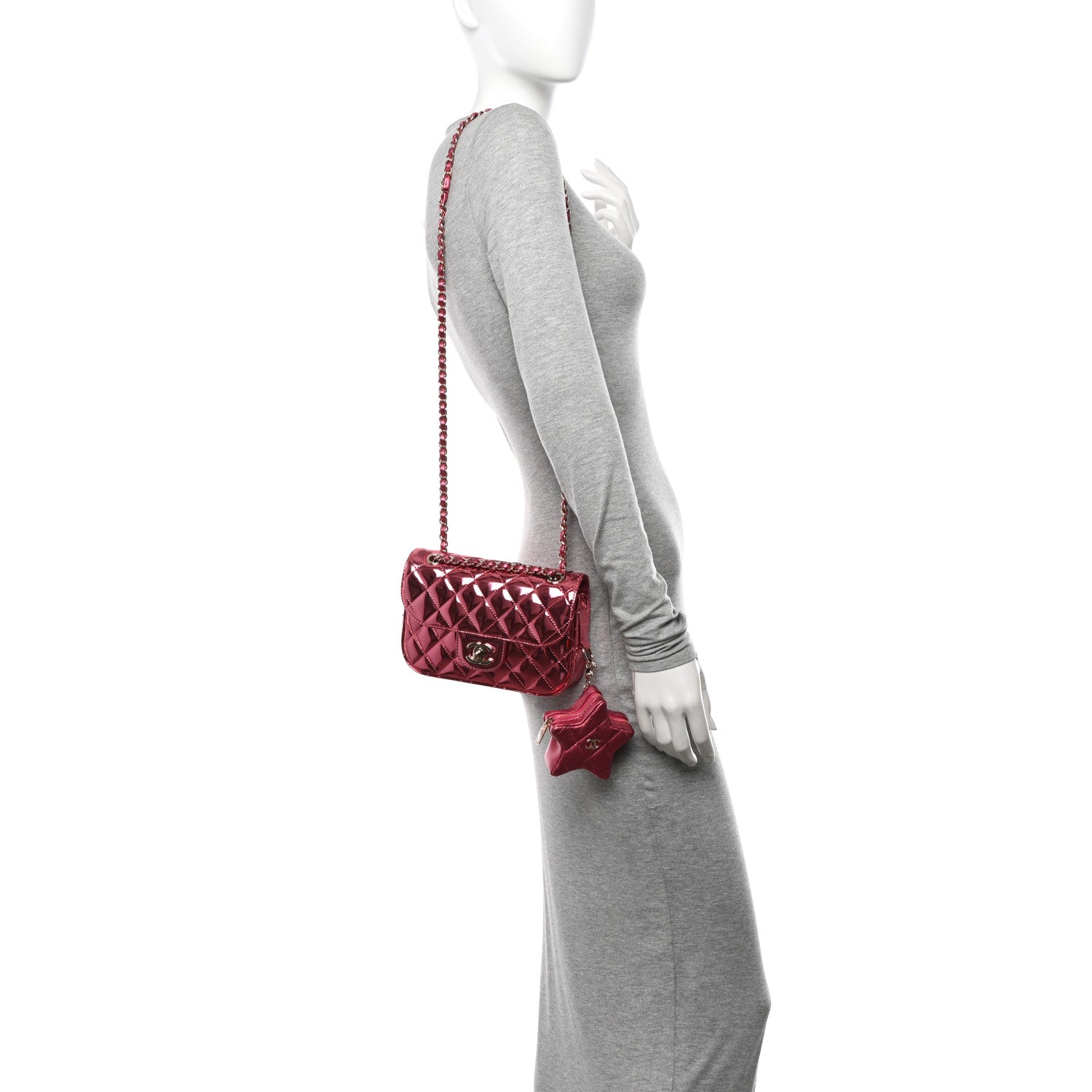 Chanel Mirror Calfskin Metallic Lambskin Quilted Hollywood Boulevard Mini Flap With Star Coin Purse Pink 2 of 11