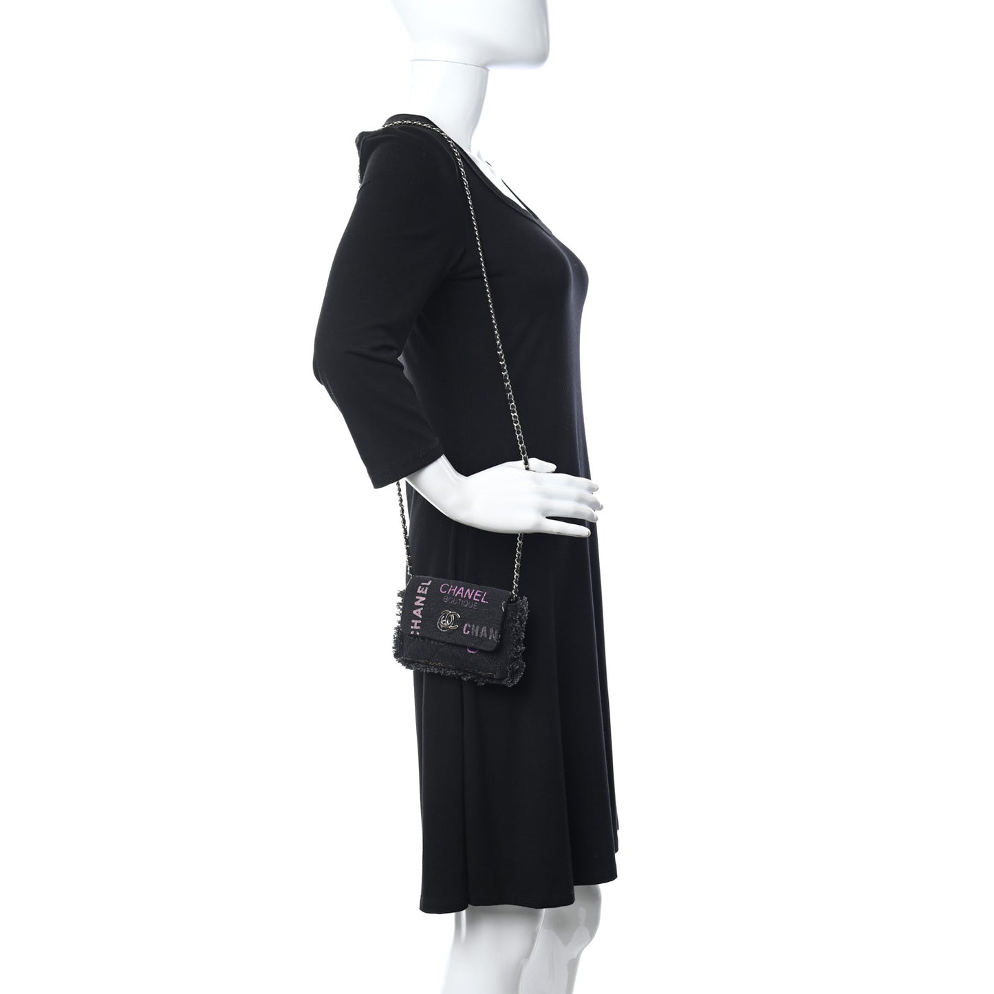 Denim Quilted Denim Mood Clutch With Chain Black Multicolor