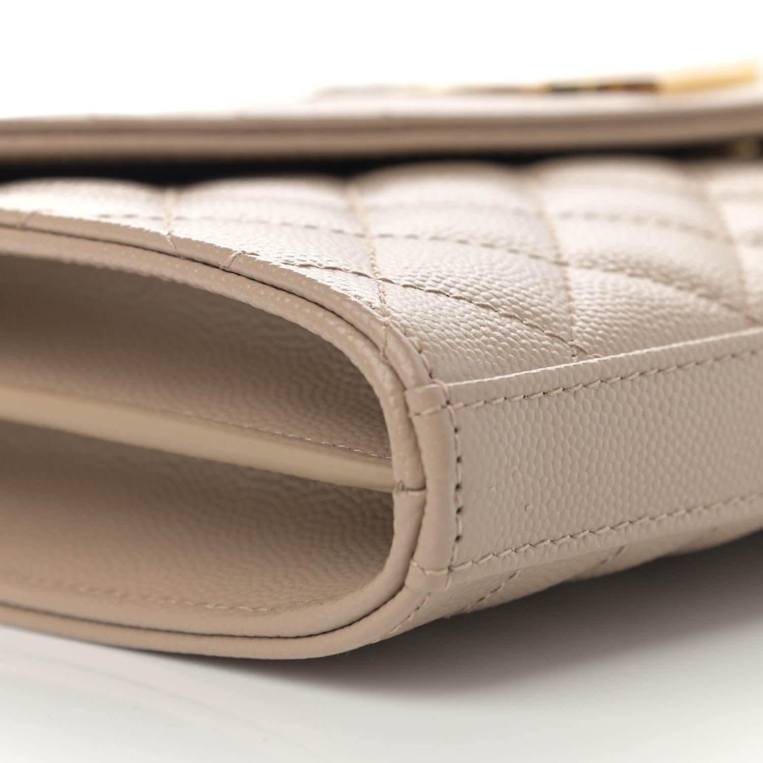 Saint Laurent Grain De Poudre Mixed Matelasse Triquilt Monogram Chain Wallet Dark Beige 9 of 11