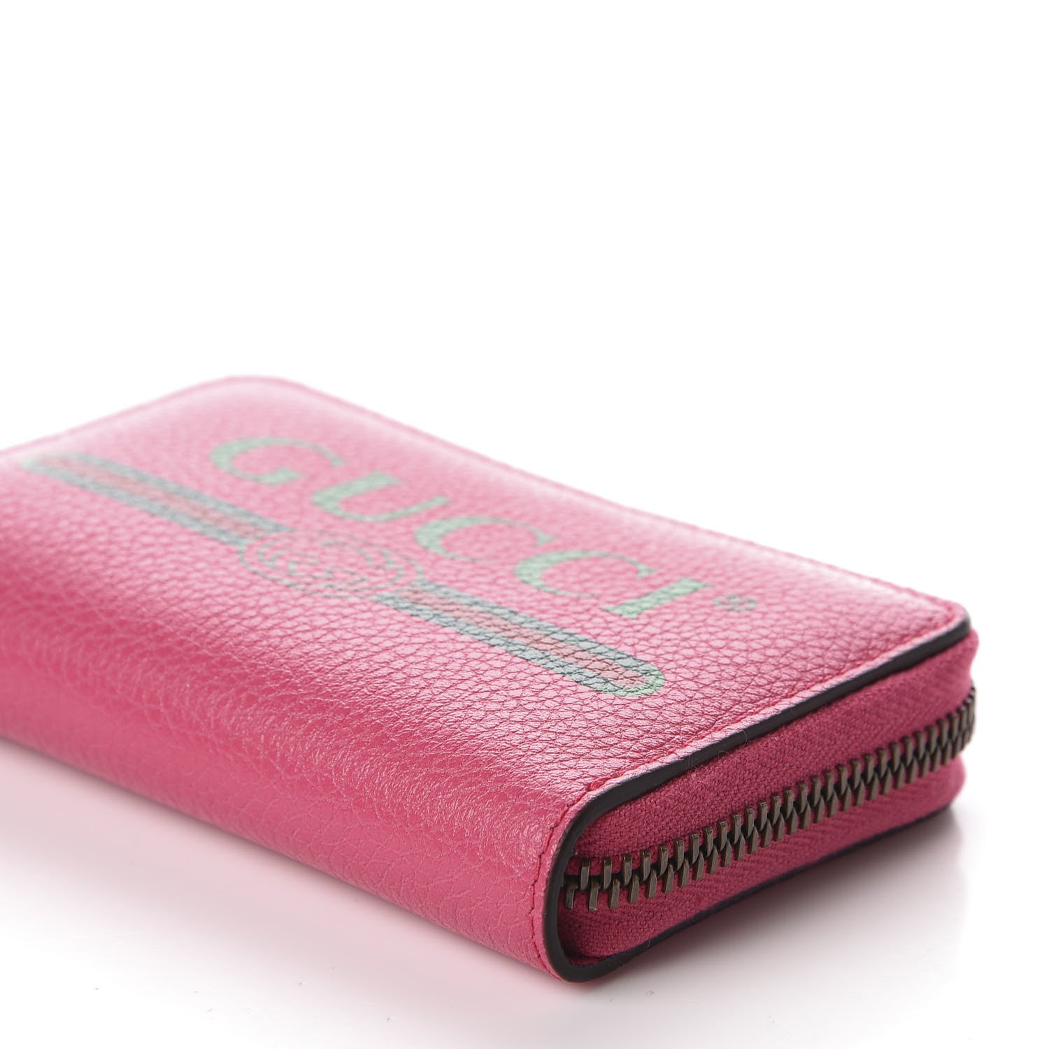 Gucci Grained Calfskin Logo Zip Around Card Case Box Pink Green 7 of 8