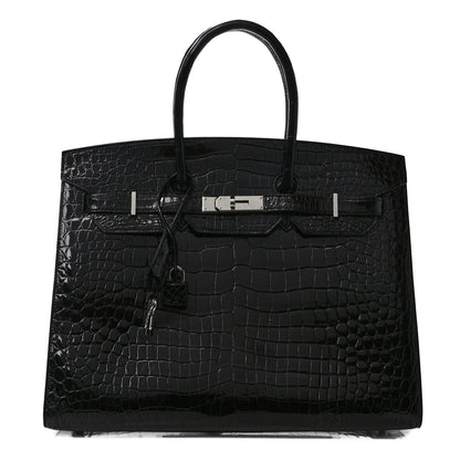 Hermes Shiny Porosus Crocodile Birkin Sellier 35 Black 1 of 16