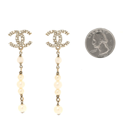 Chanel Pearl Crystal CC Drop Earrings Gold 2 of 5