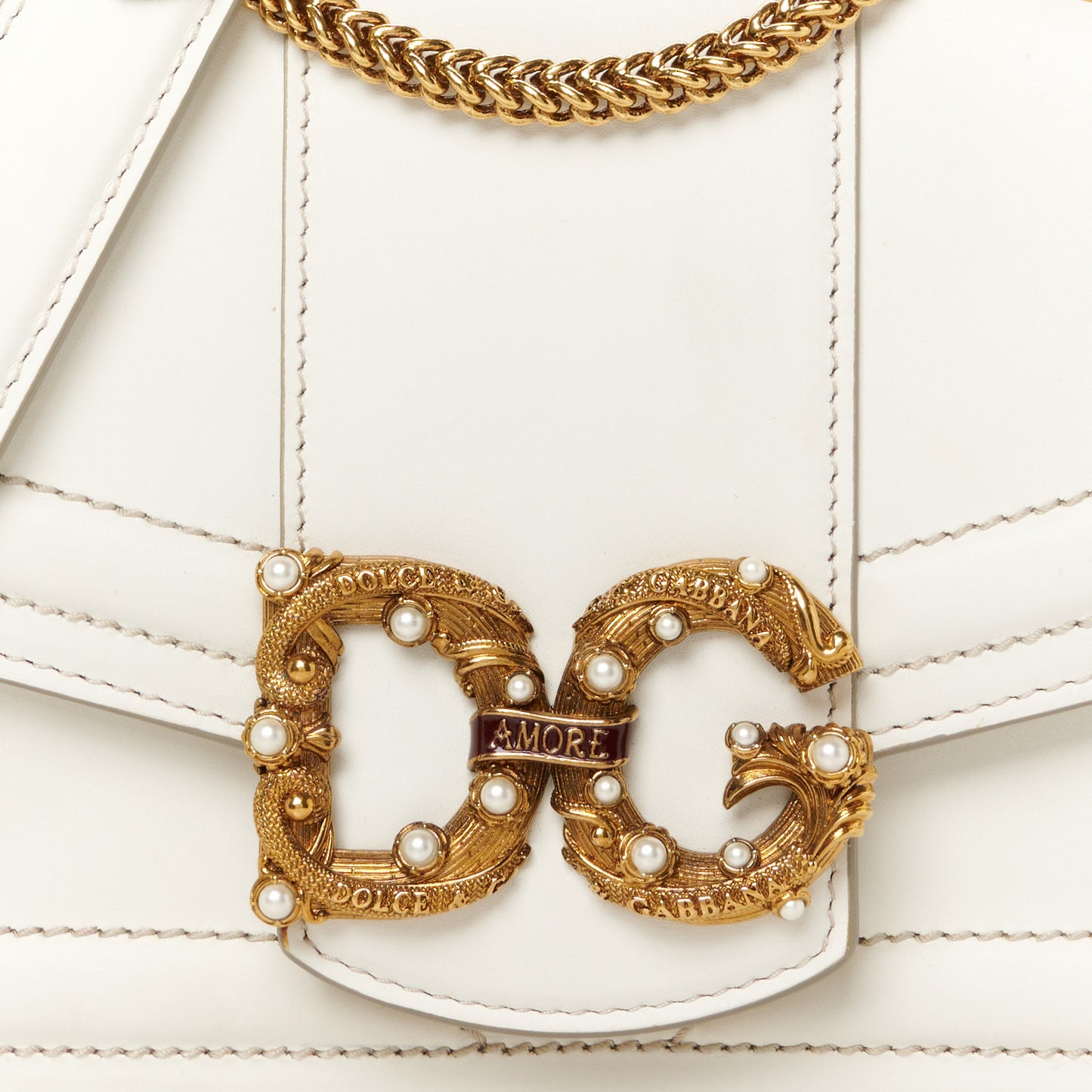 Smooth Calfskin Small DG Amore Envelope Bag White